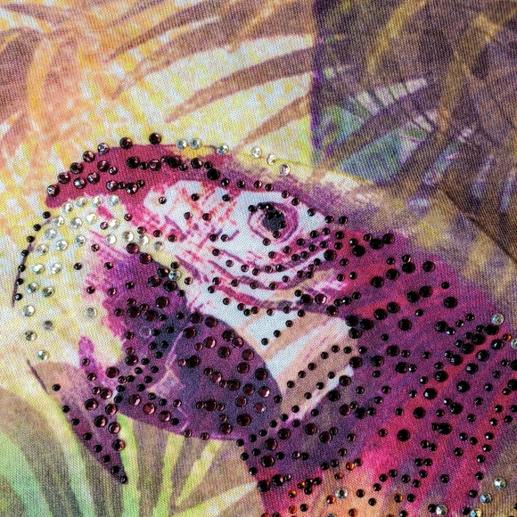 CHICO'S Tropical Paradise Parrot Rhinestone Sparkle 3/4 Sleeve Blouse Size 0 EUC - Picture 6 of 16